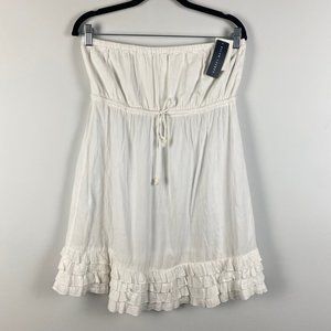 Ralph Lauren Strapless Mini Dress White Cover Up Tie Waist Size Large